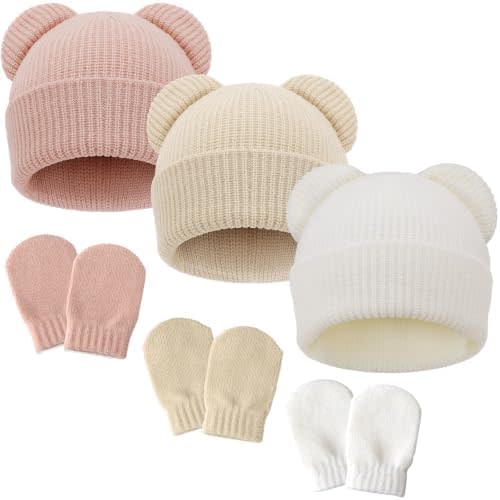 BQUBO Baby Beanie Hat Gloves Set Newborn Winter Warm Knit Hat with Gloves