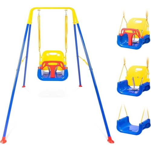 JCLMER 3-in-1 Toddler Swing Set with Foldable Metal Stand