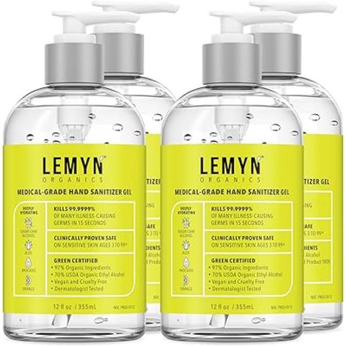 Medical Grade Hand Sanitizer Gel - 97% ORGANIC - 12 FL.OZ. (PACK OF 4)