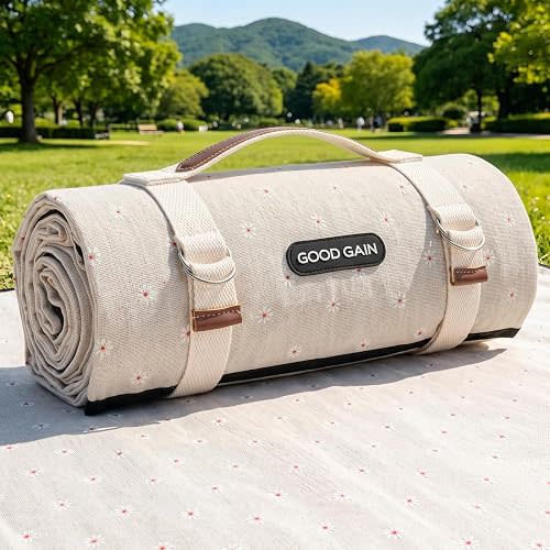 GOOD GAIN Picnic Blanket Waterproof, Whiteflower