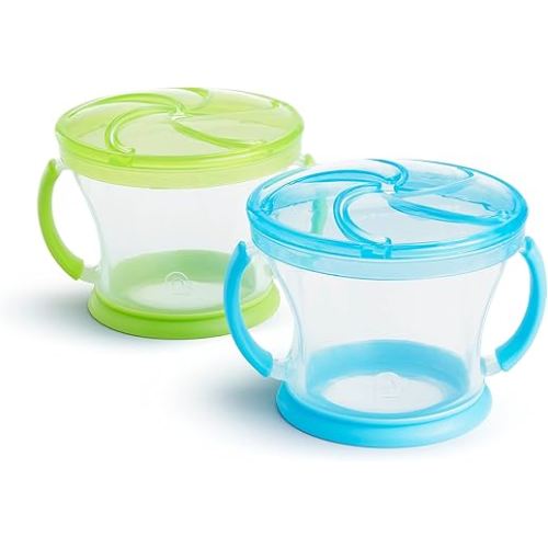 Munchkin Snack Catcher Toddler Snack Cups, No Spill, 2 Pack, Blue/Green