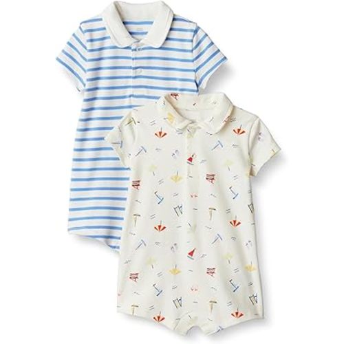 Amazon Essentials x Sofia Grainge Baby Boys' Short Sleeve Cotton Polo Romper, Pack of 2