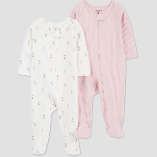 Carter's Just One You® Baby Girls' 2pk Floral Sleep N' Play - Pink/Ivory Newborn: Cotton Footed Pajamas