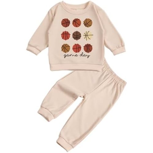 Toddler Baby Basketball Long Sleeve Sweatshirt Top Jogger Pants Set Cute Fall Winter Clothes Set