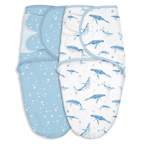Baby Swaddles for Newborn Organic Cotton,Soft & Snug Newborn Velcro Swaddle 0-3 Months Sleep Sack Helps Calm Startle Reflex, 2-Pack Wrap Nursery Swaddling Blankets Whale