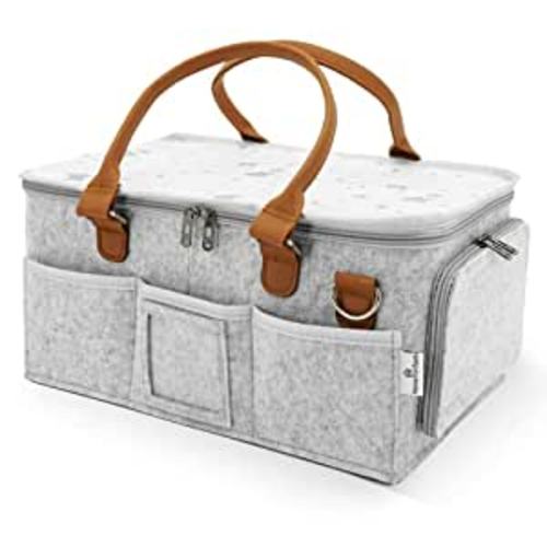 HOME FOR EACH - Portable Diaper Caddy Storage Bag with Roll Lid and Removable Dividers