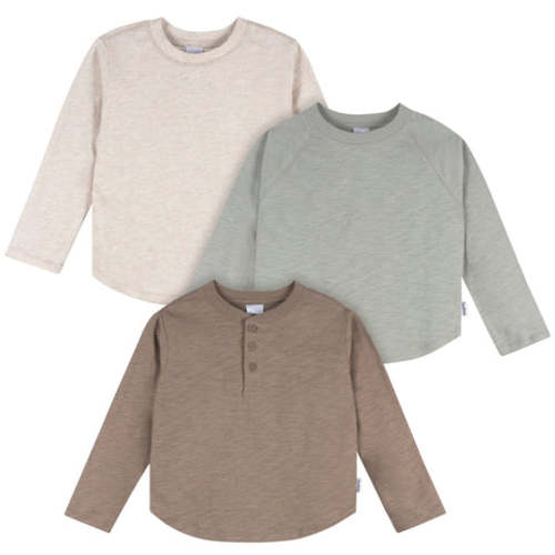 3-Pack Infant & Toddler Boys Green, Brown, & Oatmeal Long Sleeve Shirts