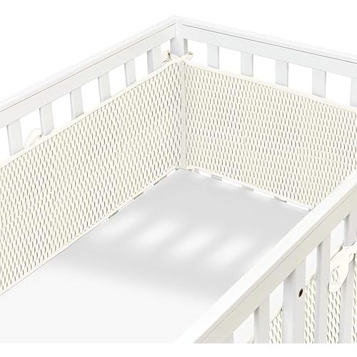 2 in 1 Mesh Crib Liner,Provide All-Round Protection,Soft Crib Padding for Sides,Suitable for Full-Size.(Khaki dk)