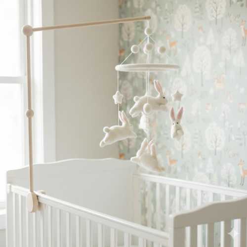 Handmade Wool Felt Bunny Mobile, Farm Nursery Decor