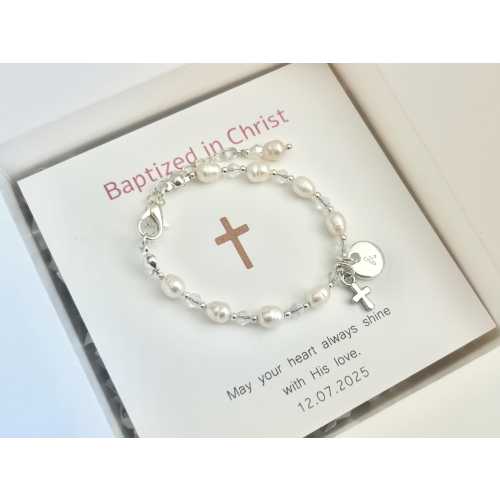 Natural freshwater pearl bracelet for girl, Baptism gift First Communion gift