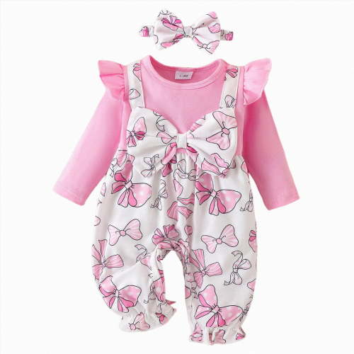 NIEWTR 0-3 Months Unisex Newborn Baby Girl Clothes Long Sleeve Romper Jumpsuit Fall Winter Infant Outfits 0 3 6 9 12 18 Months One-Piece Romper,A109-Pink
