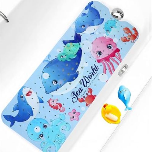 Bath Tub Shower Mat Non Slip Kids Bathtub Mat Anti Slip Baby Bath Mat for Tub 40 x 16 Inch Extra Long Toddler Bath Mat with Suction Cups and Drain Holes for Bathroom Floor,Machine Washable,Big Whale