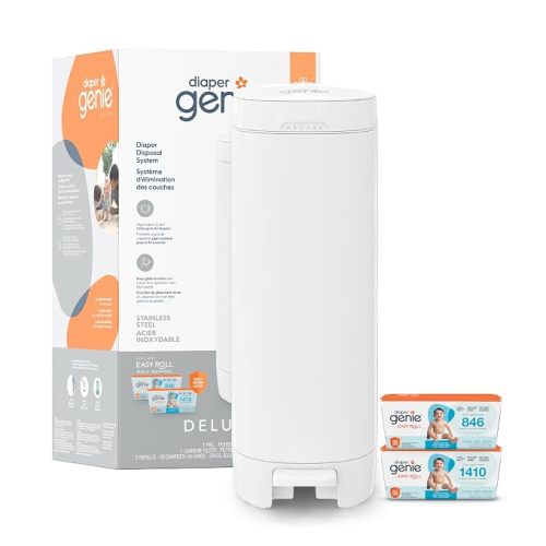 Diaper Genie Deluxe Diaper Pail Gift Set with 2 Easy Roll Refills (48 Bags)