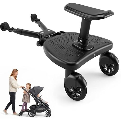 Universal Stroller Board with Detachable Seat, Buggy Board, Stroller Connector, Stroller Standing Board for Most Strollers, Holds Children Up to 55 lbs (Black)