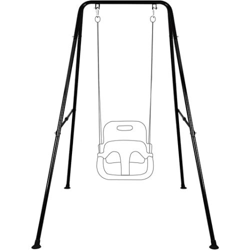 Baby Swing Stand, Heavy Duty Foldable Swing Stand A-Frame Metal Swing Stand Frame for Backyard Indoor & Outdoor, Hammock Chair not Included (Black)
