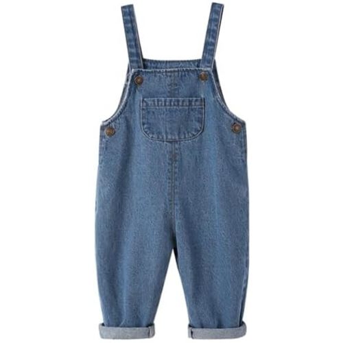 Toddler Boys Girls Denim Jumpsuits Casual Plain Cute School Overalls Kids Adjustable Strap Button Summer Clothes