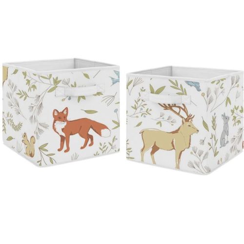 Sweet Jojo Designs Fabric Storage Bins Set Woodland Toile Multicolor