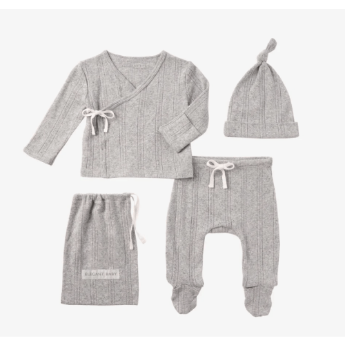Gray Organic Cotton Pointelle Layette 3 Pc Gift Set