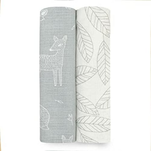 aden + anais Aden Silky Soft Swaddle Baby Blanket, 100% Cotton Bamboo Muslin, Large 44 X 44 inch, 2 Pack, Woodsy