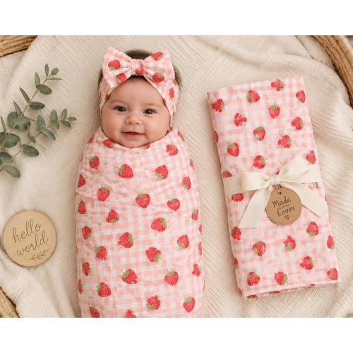 Berry Sweet Strawberry Baby Swaddle Blanket | Pink Gingham Baby Blanket | Strawberry Receiving Blanket | Baby Shower Gift | Newborn Swaddle