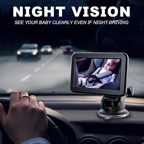 Itomoro Baby Car Mirror, Back Seat Baby Car Camera with HD Night Vision Function Display, Reusable Sucker Bracket, Wide View, 12V Cigarette Lighter, Easily Observe The Baby’s Move