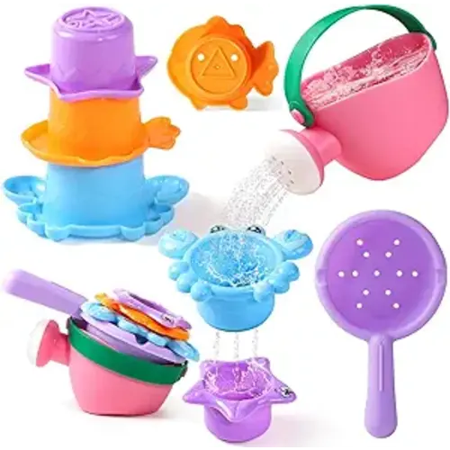 Fajiabao Toddler Bath Toys for Kids Ages 1-3 Stack, Scoop & Pour Set 5 PCS