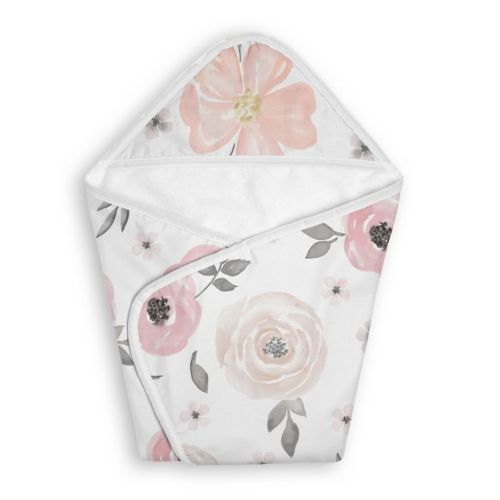 Sweet Jojo Designs Girl Hooded Baby Towels Watercolor Floral Pink and Grey