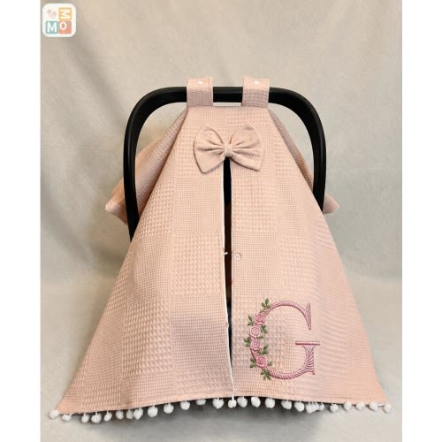 Powder Pink Waffle Cotton Baby Car Seat Cover, Personalized Pram Canopy, Stroller Shade