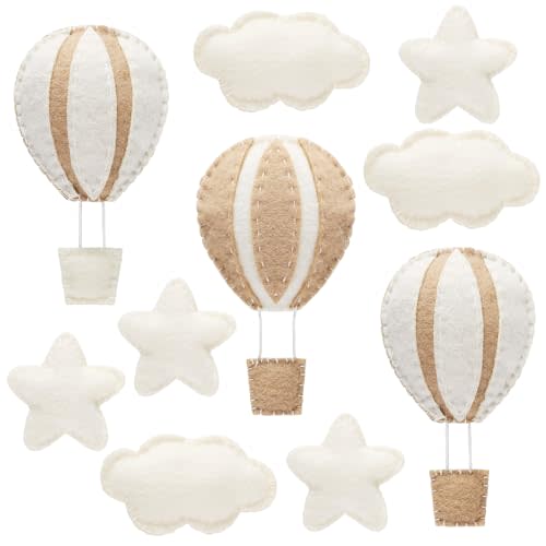 Poen 10 Pcs Star Hot Air Balloon and Cloud Nursery Decor Western Wall Decor for Bedroom Mini Felt Clouds Stars Hot Air Balloon Nursery Felt Wall for Kids Baby Bedroom(Khaki)
