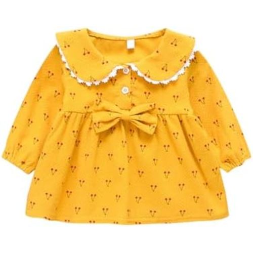 Baby Girls Doll Collar Dot Print Skater Dress Infant Toddler Long Sleeve A-Line Dress for 0-4 Years