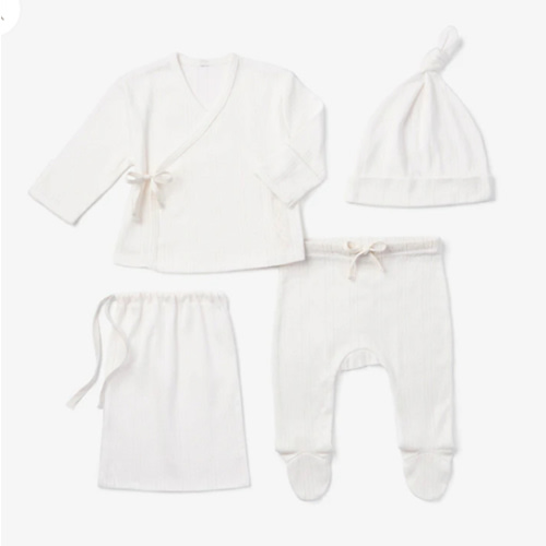 White Organic Cotton Pointelle Layette 3 Pc Gift Set