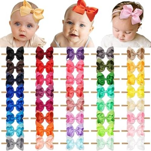 40 Colors 3.5" Hair Bows Super Soft Nylon Headbands for Baby Girls