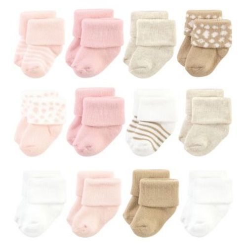 Hudson Baby Basics Infant Baby Cozy Terry Baby Sock 12-Pack, Blush Safari, 0-6 Months