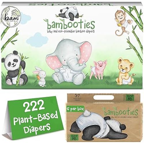 Bamboo Baby Diapers, Totally Chlorine Free for Sensitive Skin for Newborns to XXL. Hypoallergenic & Non Toxic Eco Friendlier Plant-Based Materials. TCF NB Newborn Size (222 ct)