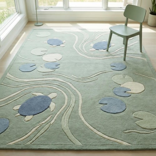 Hand Tufted Kids Turtle Rug Sage Green Nursery Area Rug