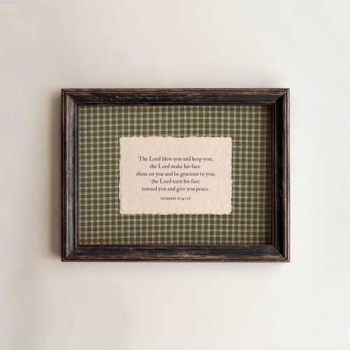 Vintage Green Gingham Print, The Blessing Wall Art Numbers 6:24-26, Bible Verse Rustic Christian Home Decor (PHYSICAL PRINT)