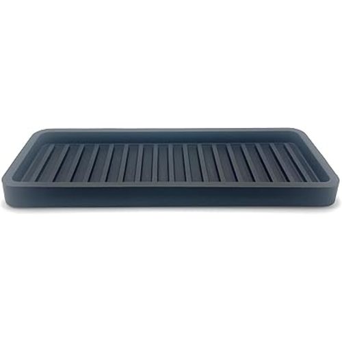 Silicone Sink and Surface Organizer Tray, Sponge Holder, Vanity Tray, Trivet, Heat Safe, Dishwasher Safe, for Bathroom and Kitchen Organization (Black, 9"x3.5")