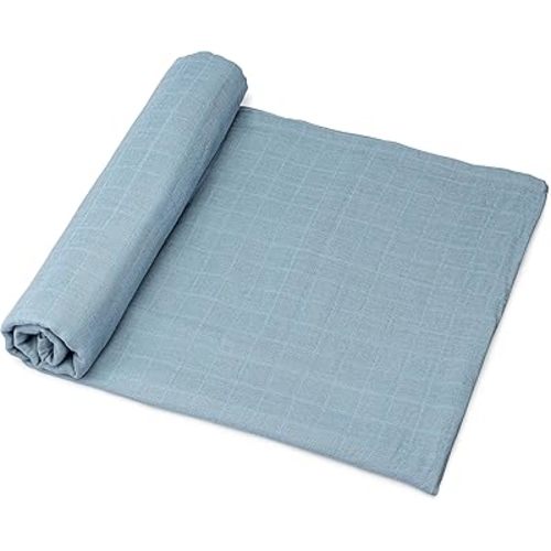 Goobie Baby Organic Muslin Swaddle Blanket, 100% Certified Organic Cotton, Ultra Soft & Breathable, Oversized 47 X 47 Inches for Easy Swaddling, Multi-Use Blanket for Nursing & More (Blue Spruce)