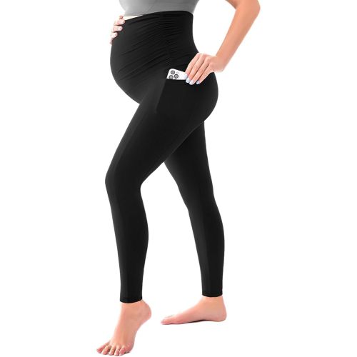 SINOPHANT Women's Maternity Leggings Over The Belly with Pockets,Pregnancy Yoga Pants Workout Leggings