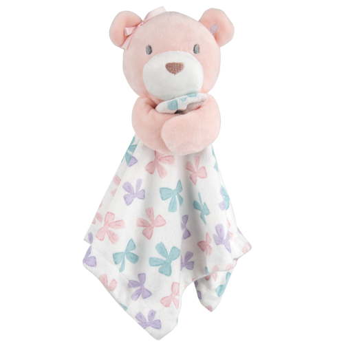 Baby Essentials Minky Doll Animal Snuggler Blanket for Newborns, Infants, Toddlers, Cuddling, Naptime and Bedtime in Pastel Bows Bear
