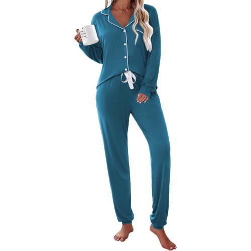 Ekouaer Pajamas Set Long Sleeve Sleepwear Womens Button Down Nightwear Soft Pj Loungewear with Pockets