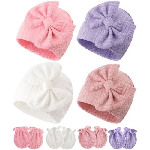BQUBO Newborn Baby Hats Bear Ears and Mittens Sets Preemie Caps Baby Boy Girl Infant Hospital Beanie for 0-3 Months