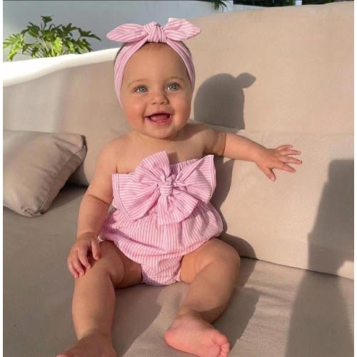 Adorable Pink Baby Girl Romper, Striped Baby Summer Outfit, Newborn Girl Clothes, Preemie Baby Outfit, Cute Baby Romper