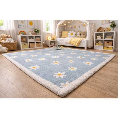 Blue Flower Rug, Kids Nursery Decor, Daisy rug 5x8