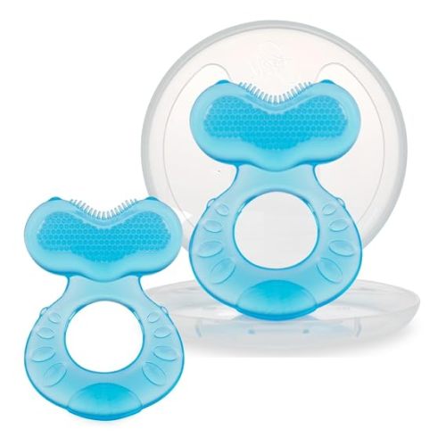 Nuby Silicone Teethe-EEZ Teether with Bristles, Includes Hygienic Case, Blue