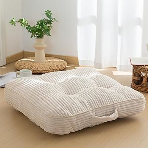 HIGOGOGO Washable Floor Pillow Cushion for Adults, Meditation Cushion Pillow, Large Square Floor Sitting, Removable Tufted Corduroy Cover, for Tatami Living Room or Yoga, 22x22 Inch, Machine Washable