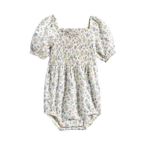 Smocked Organic Cotton & Linen Bodysuit