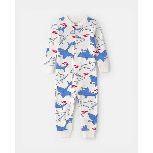 Baby Boy Shark 100% Cotton Snug Fit 1-Piece Pajama - Ivory/Blue | Carter's