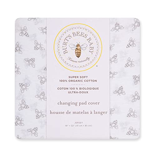 Burt's Bees Baby Unisex Baby Gift Set - Crib Sheet, Changing Pad Cover & Burp Cloths, 100% Organic Cotton Essentials Bundle