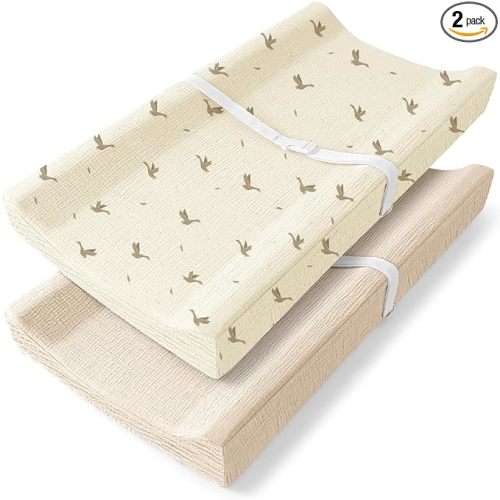 Bearmoss Baby Changing Pad Cover, Muslin [100% Cotton] Diaper Table Covers, 32'' x 16'' Soft Breathable Changing Pad Sheets for Unisex Baby Girls and Boys with Strap Holes (Goose)